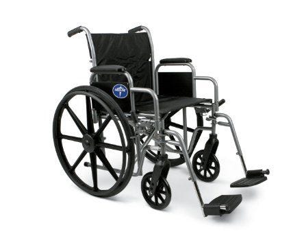 Medline K1 Basic 20" Extra-Wide Wheelchair, Removable Desk Length Arms, Elevating Legrests, 1 Count