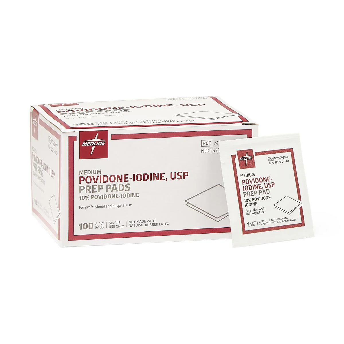 Medline MDS093917 Povidone Iodine Prep Pad Box of 100 - Image 2