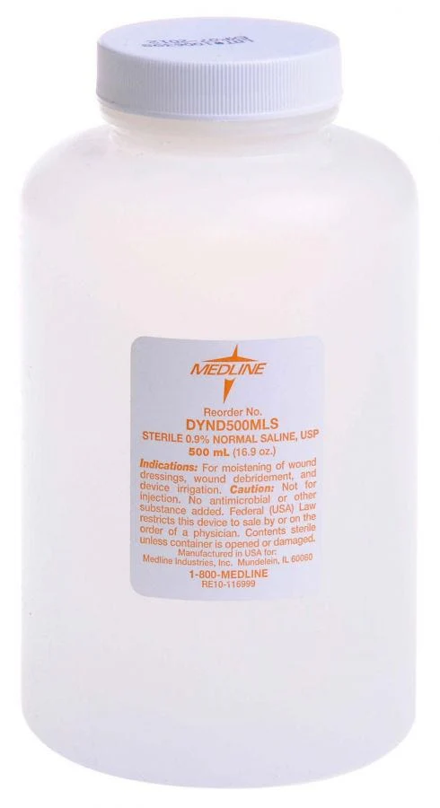 Medline Sterile Saline Solution: 500 mL, 18 Count