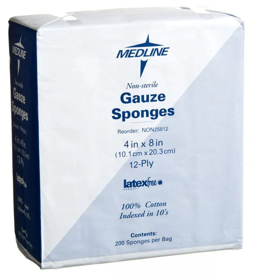 Medline Woven Non-Sterile Gauze Sponges, 8" x 4", 12 ply, 2000 Count - Image 2