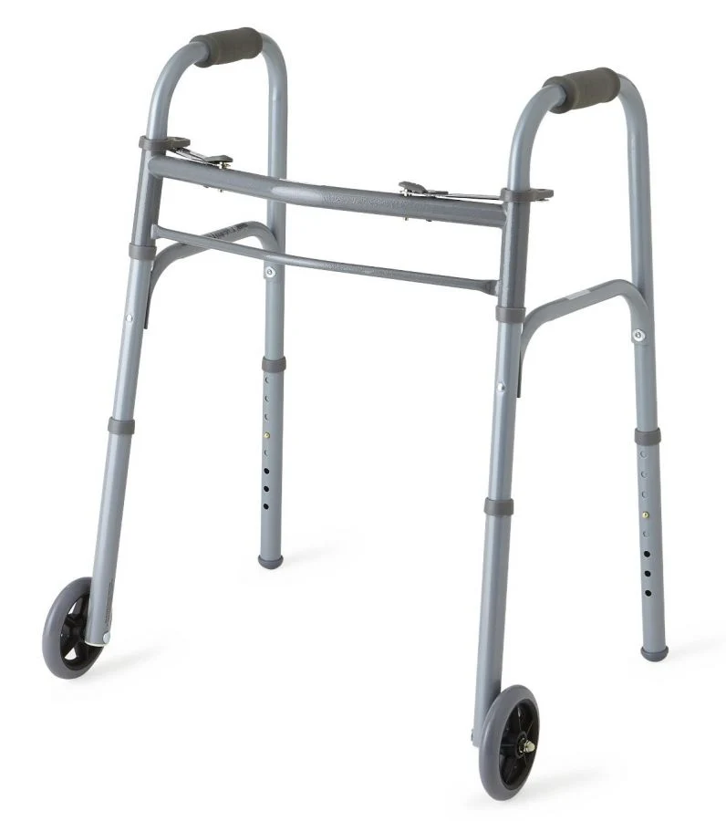 Medline Youth Two-Button Folding Walkers with 5" Wheels -Case of 4