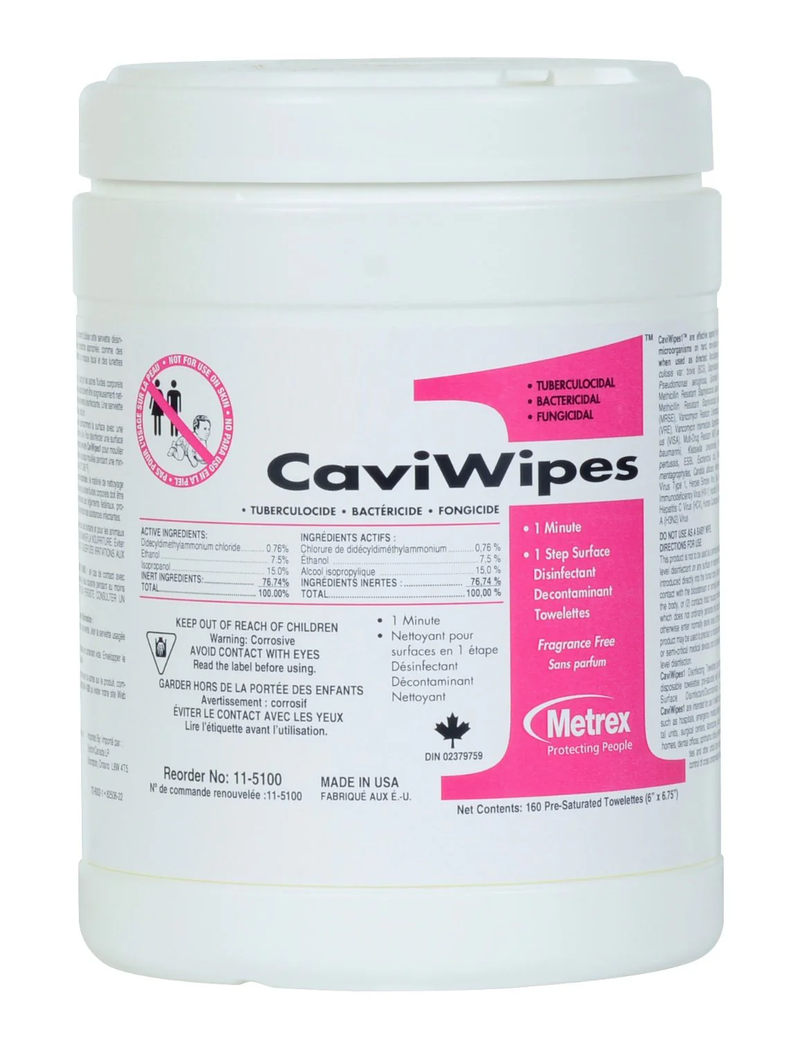 Metrex Research CaviWipes1: 6" x 6.75", 160 Wipes, 1 Count