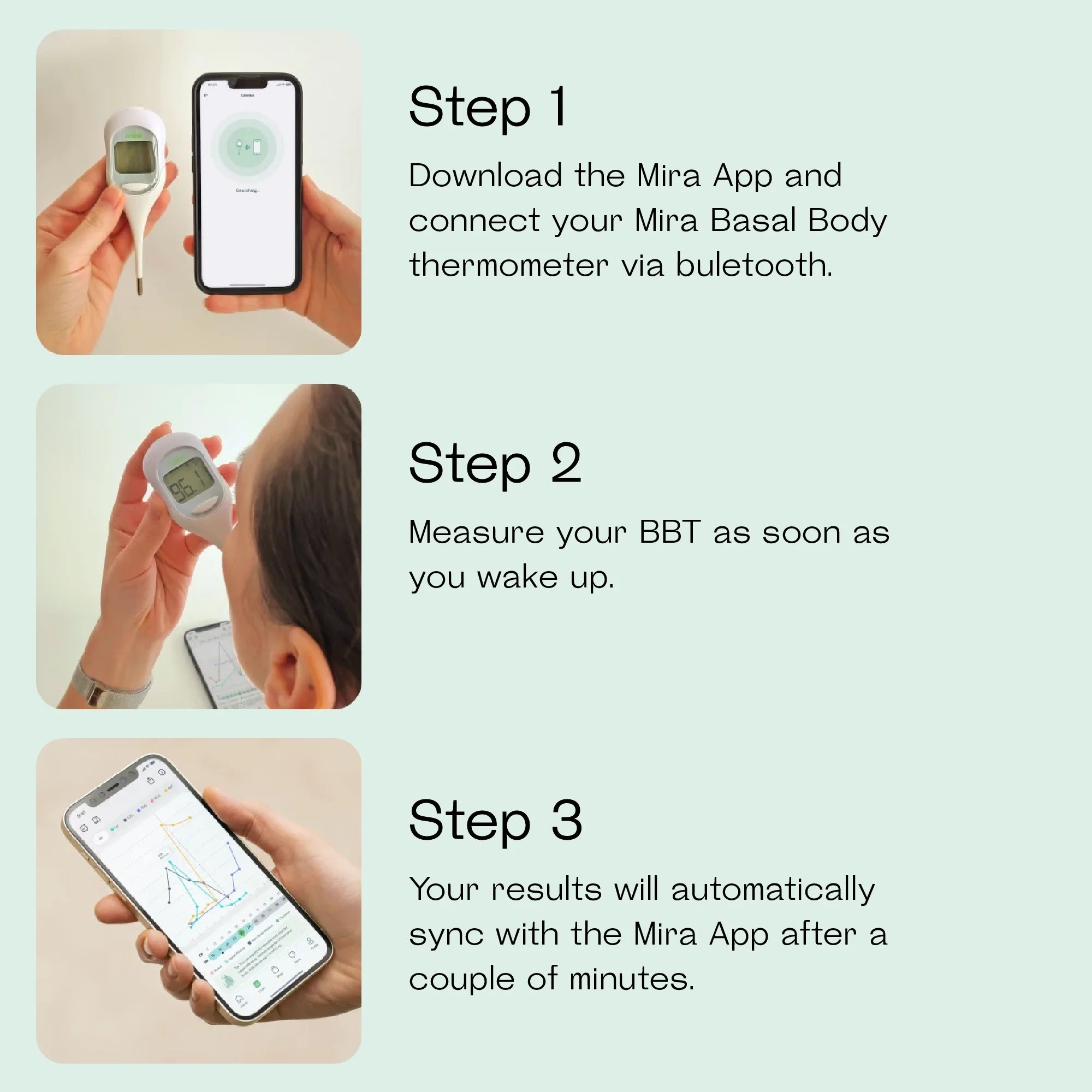 Mira Digital Basal Body Thermometer, Accurate BBT to Predict Ovulation and Fertile Days, Large Screen with Bluetooth, Connect to Mira App, 1 Count - Image 2