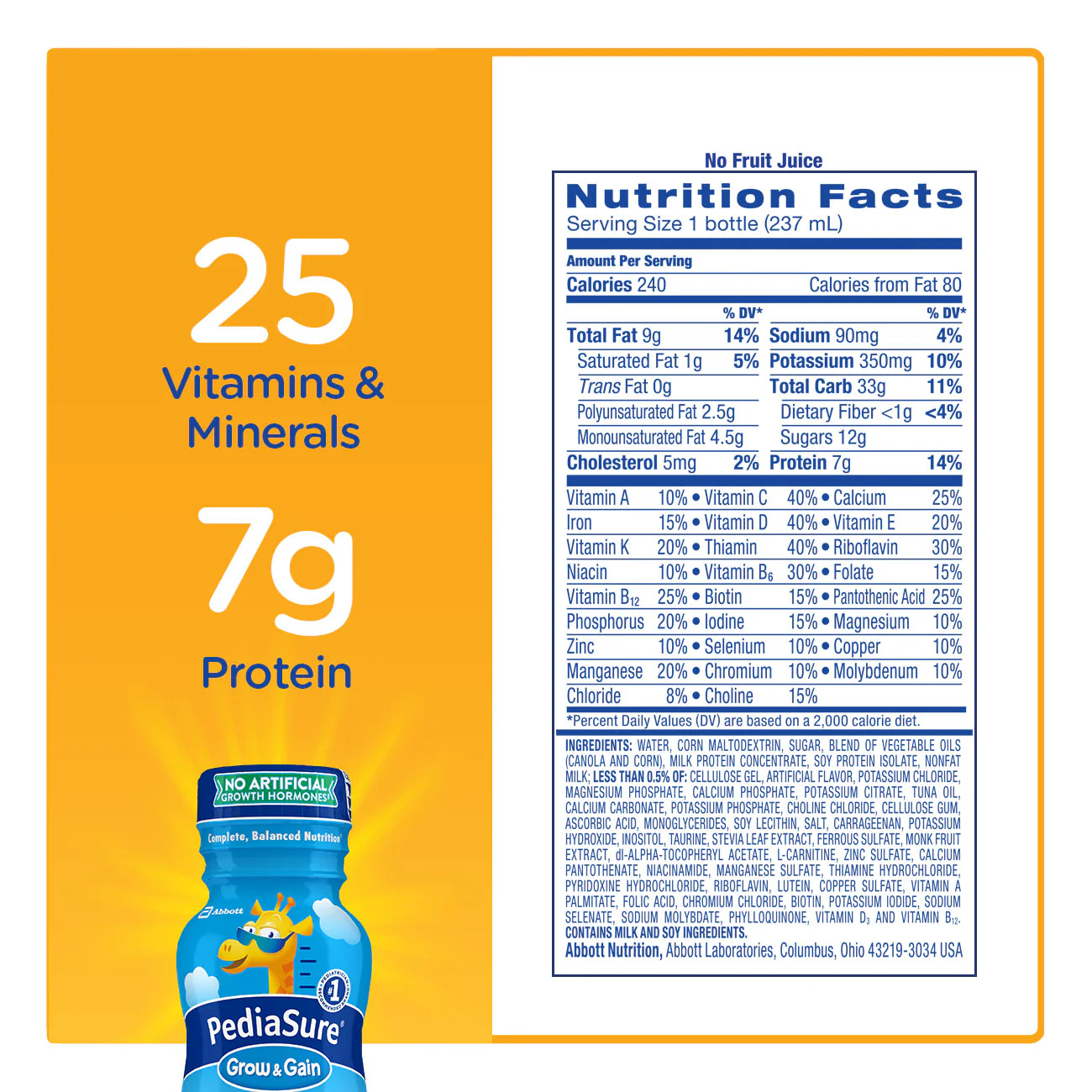 PediaSure Pediatric Grow & Gain Shake 8 oz Case of 24, Banana Flavor - Image 2