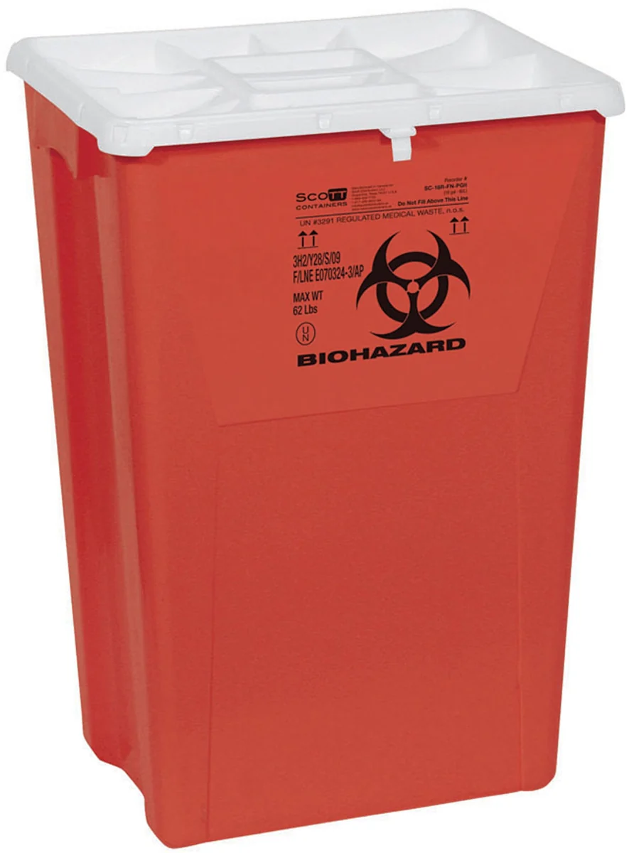 PG-II Flat Sharps Container, Red, 18 Gallon, Case of 7