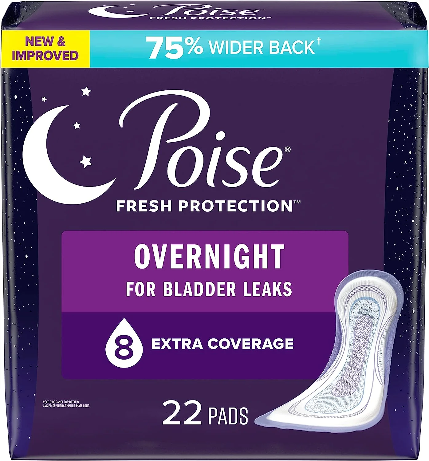 Poise Fresh Protection Bladder Control Pad, 5.3 Inch Length, Overnight Absorbency, Sodium Polyacrylate Core, One Size Fits Most
