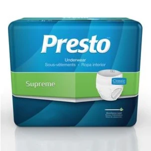 Presto Maximum Absorbency Underwear Large 44" to 58" Waist White Pack of 18