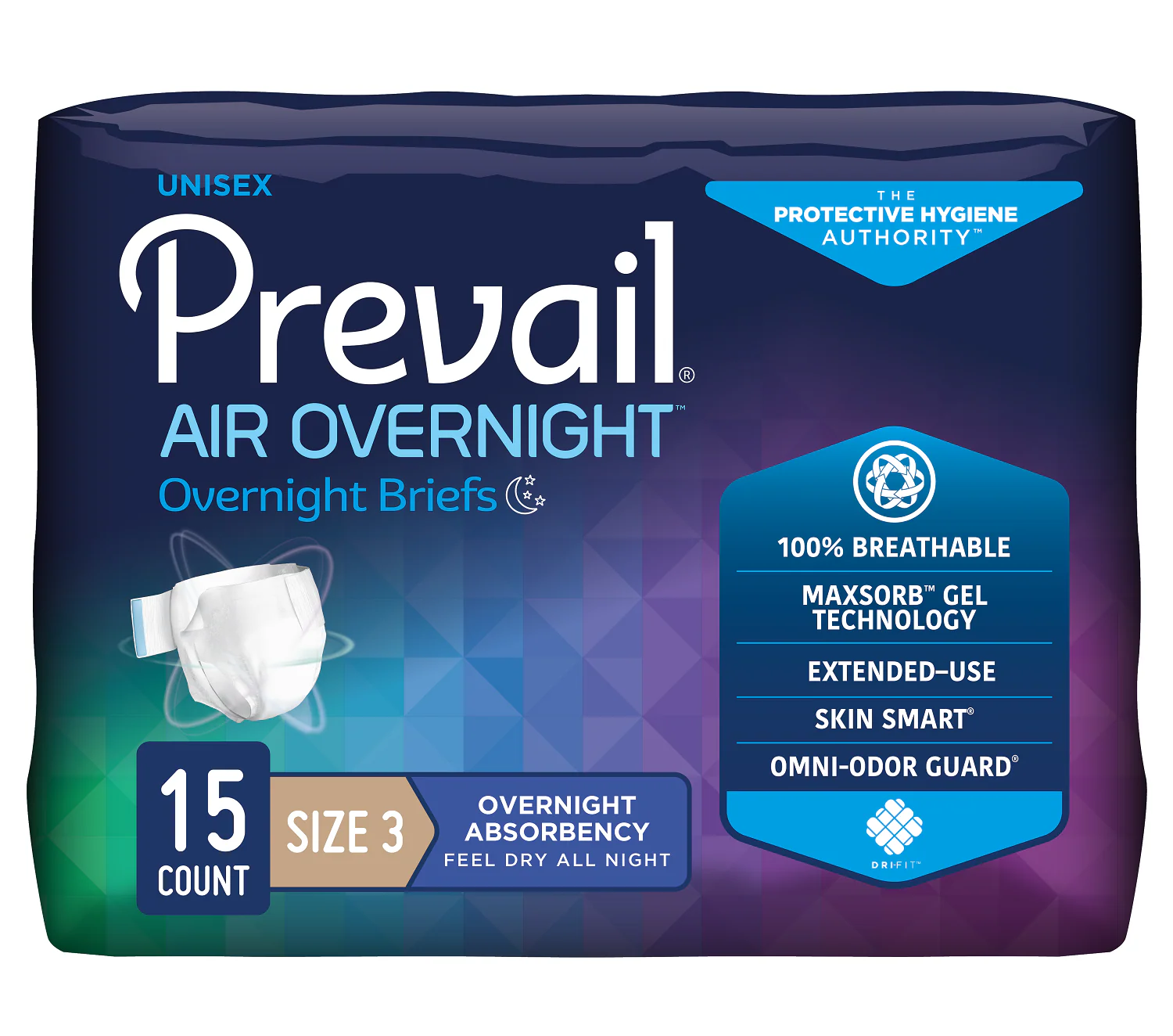Prevail Air Overnight Briefs, Overnight Absorbency, Breathable, Refastenable Tabs - Image 2