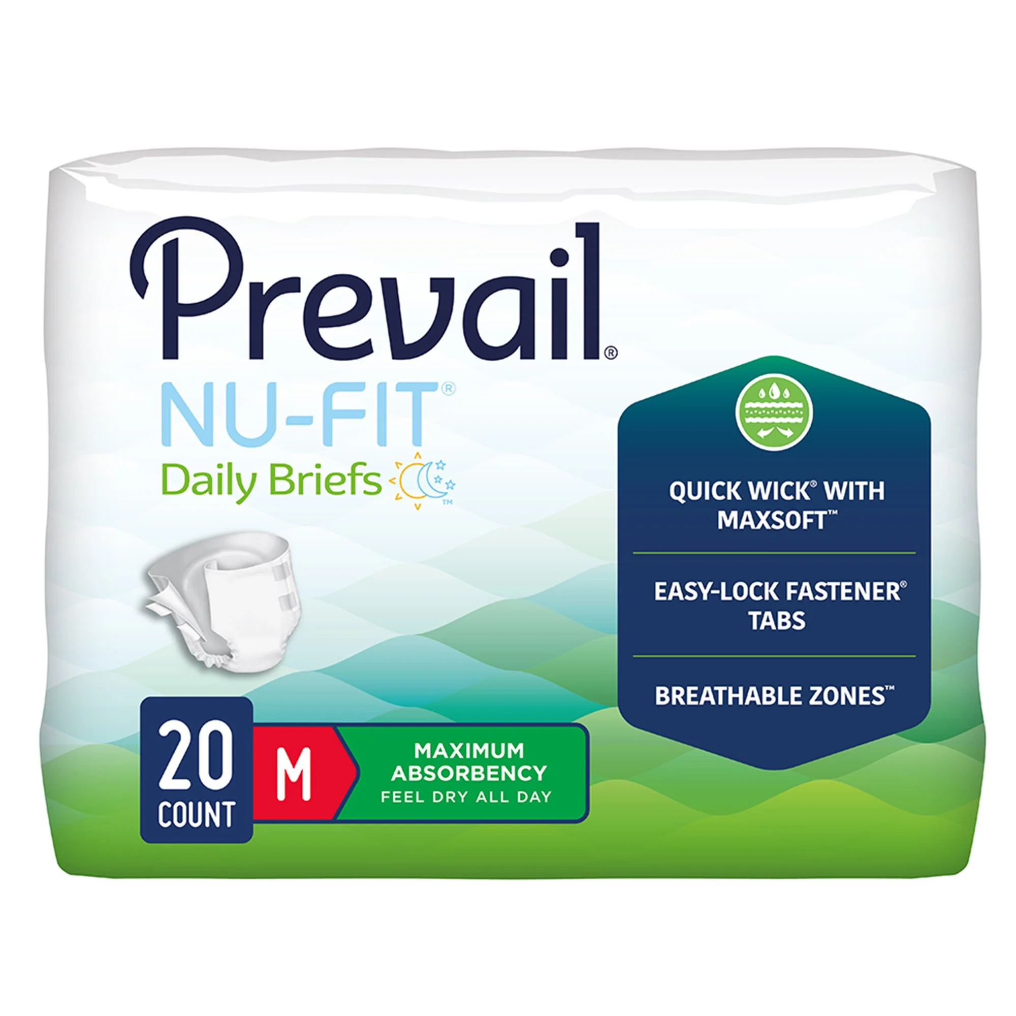 Prevail Nu-Fit Incontinence Daily Briefs, Maximum Absorbency, Refastenable Tabs