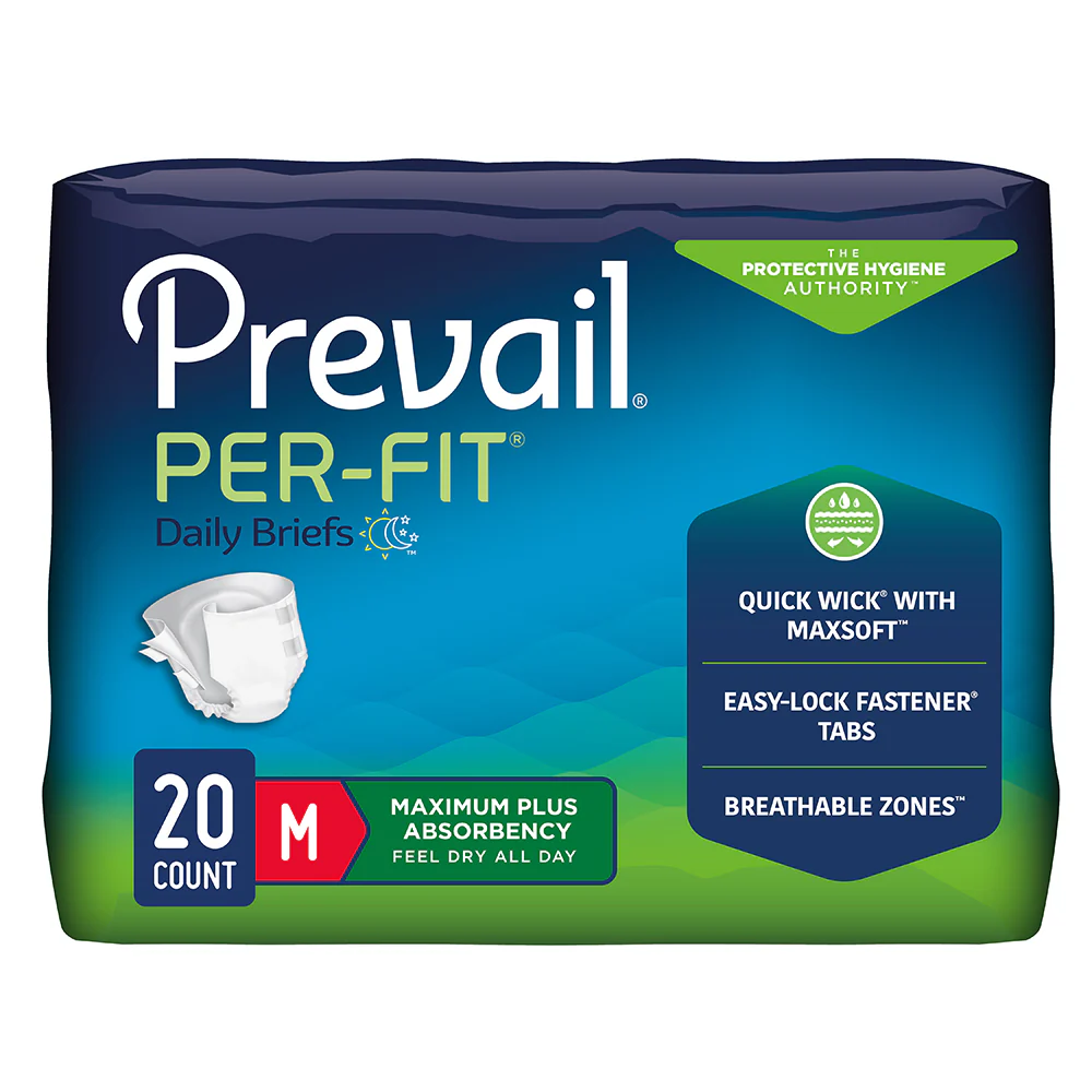 Prevail Per-Fit Unisex Daily Briefs, Maximum Plus Absorbency, Refastenable Tabs