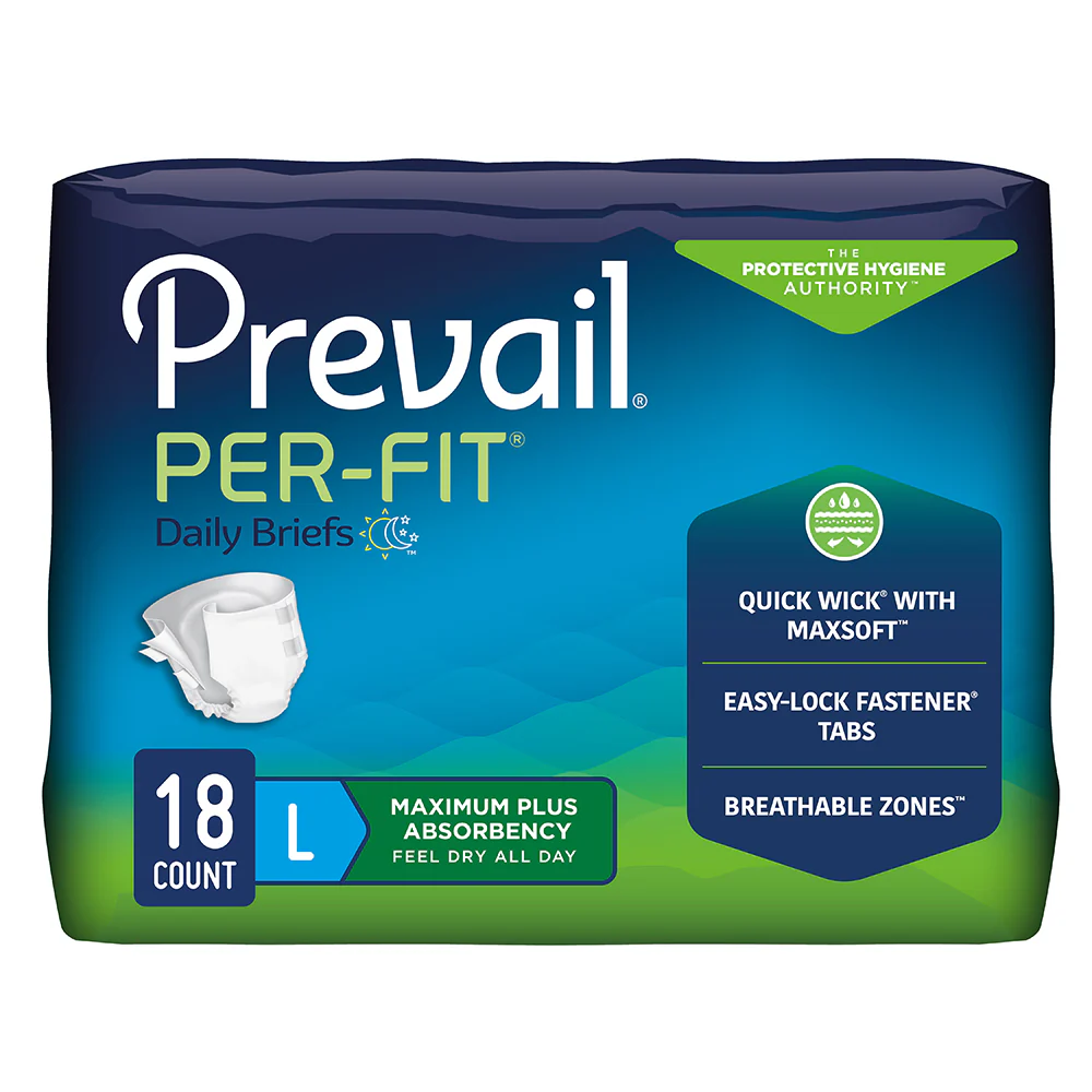Prevail Per-Fit Unisex Daily Briefs, Maximum Plus Absorbency, Refastenable Tabs - Image 2