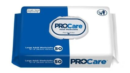 ProCare Adult Washcloth, 12" x 8", Soft Pack - 12 Packs of 50