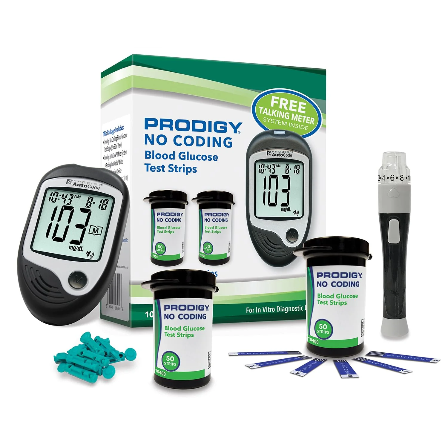 PRODIGY Glucose Monitor Kit with AutoCode Talking Meter, 100ct Test Strips, Lancing Device, 10ct Lancets - Image 4