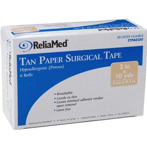 ReliaMed 2" x 10 yds. Tan Tape, Paper, Roll, LatexFree, Pack of 6