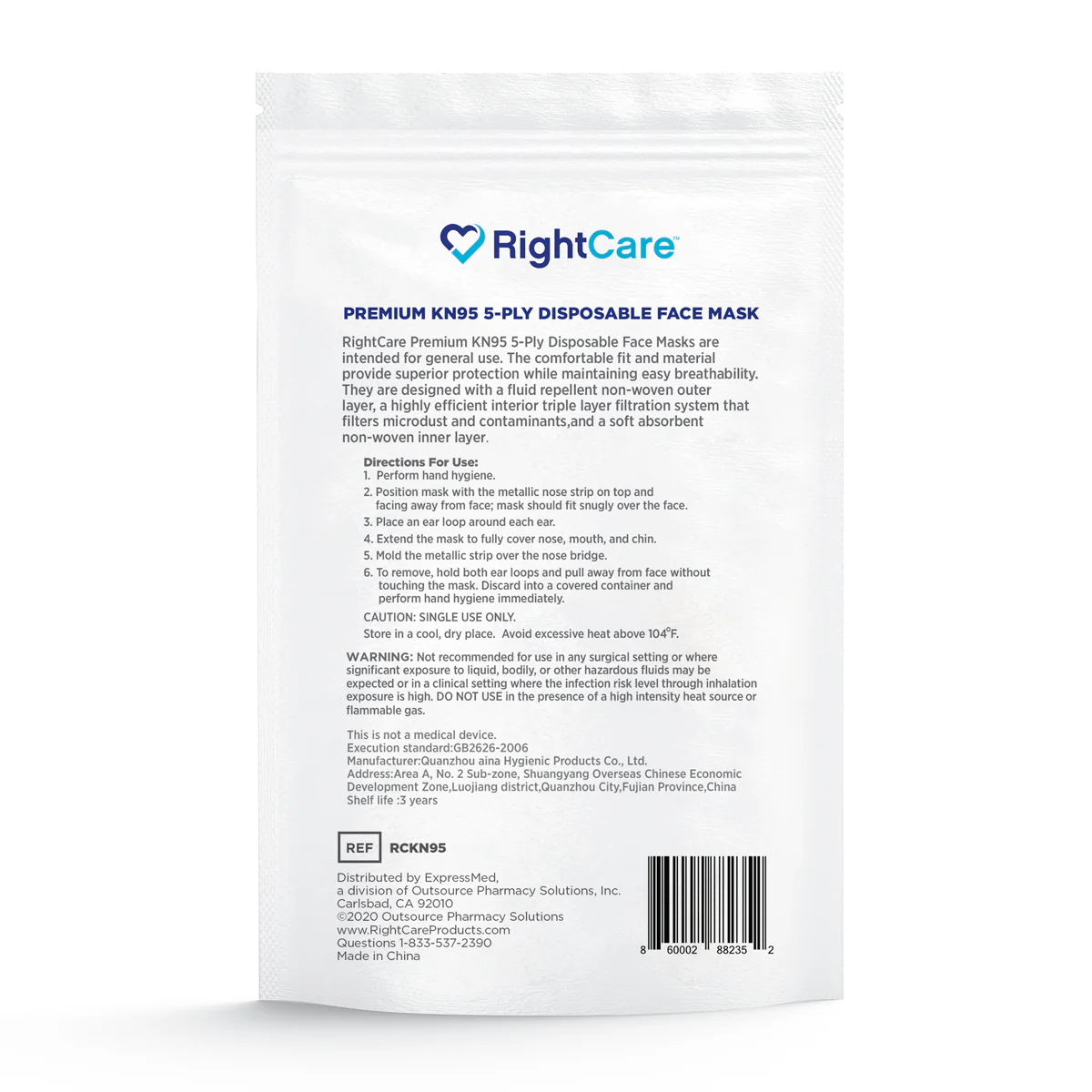 RightCare KN95 Protective Face Mask, 99% Filter Efficiency, 5-Ply Mask - Image 10