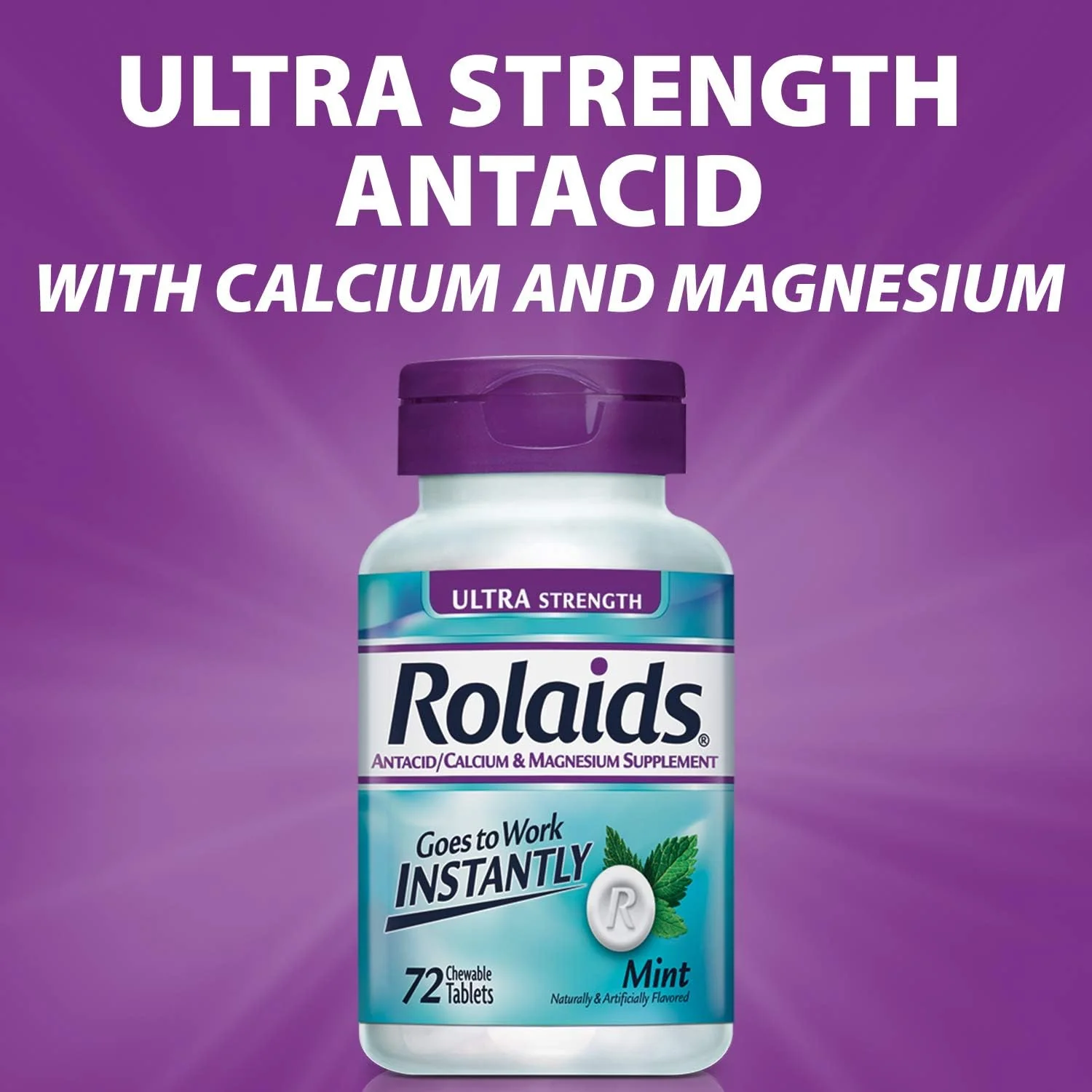 Rolaids Ultra Strength Antacid/Calcium Magnesium Supplement, Mint, 72 Tablet Bottle - Image 3