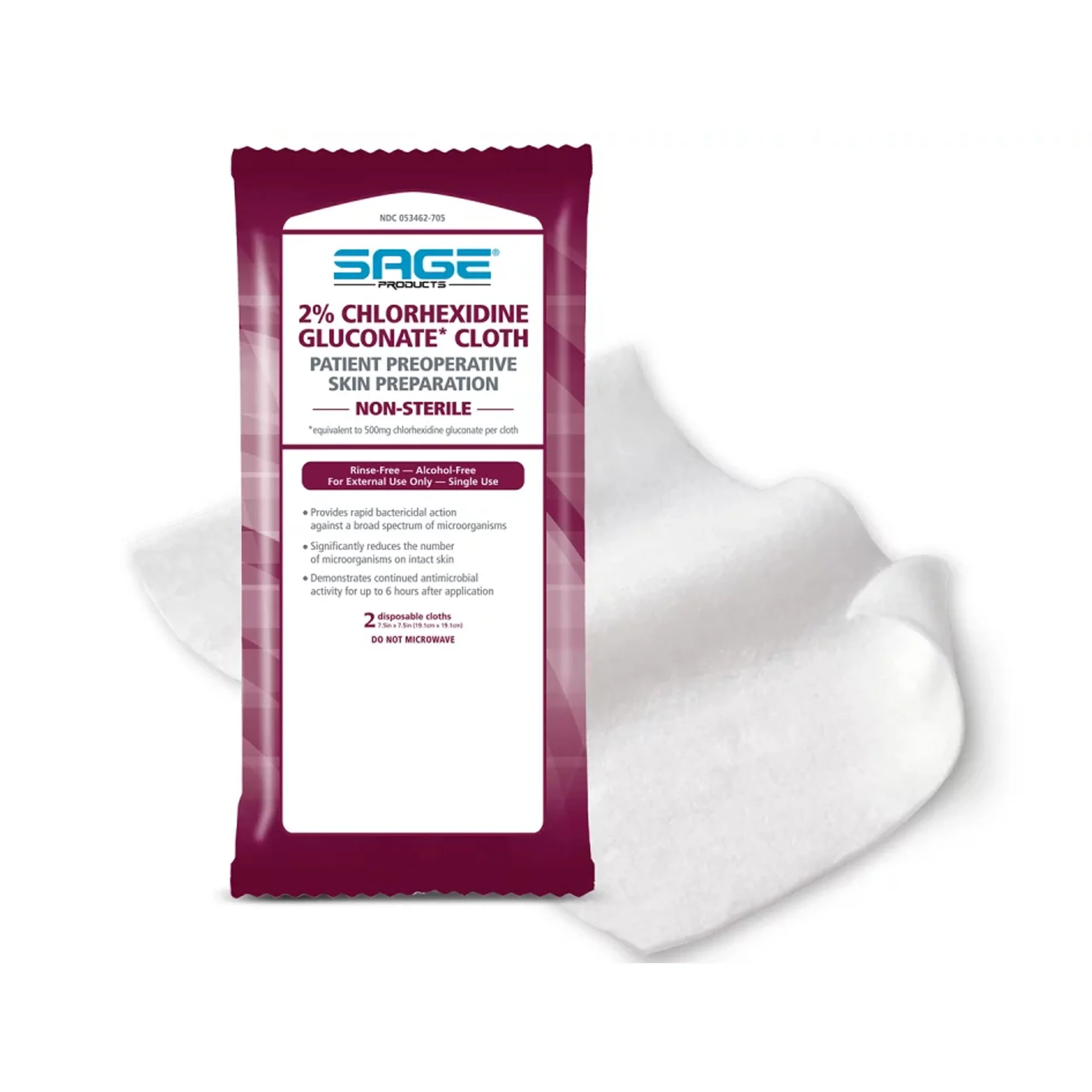 Sage Product 9707, 2% Chlorhexidine Gluconate Cloths, Case of 32