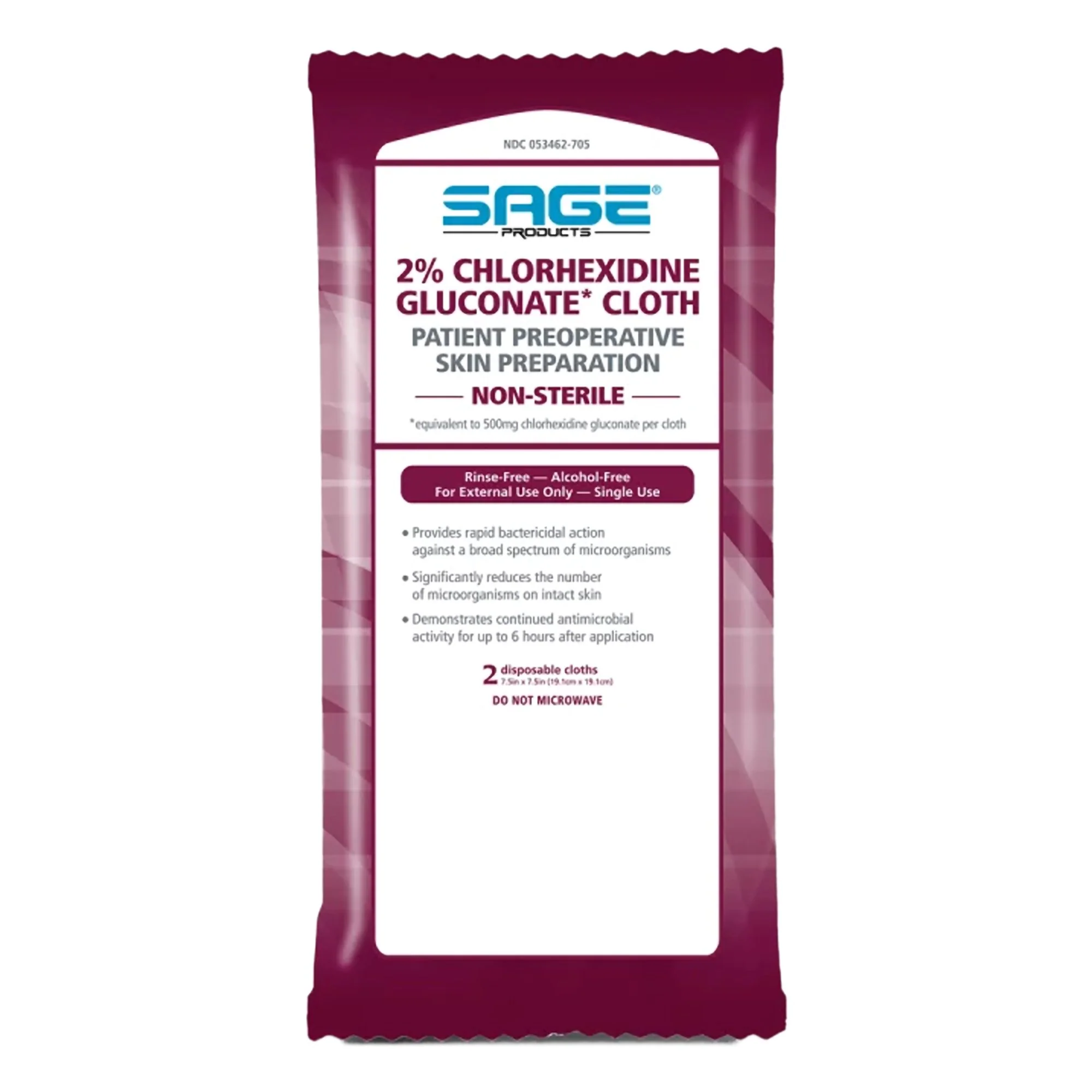 Sage Product 9707, 2% Chlorhexidine Gluconate Cloths, Case of 32 - Image 2