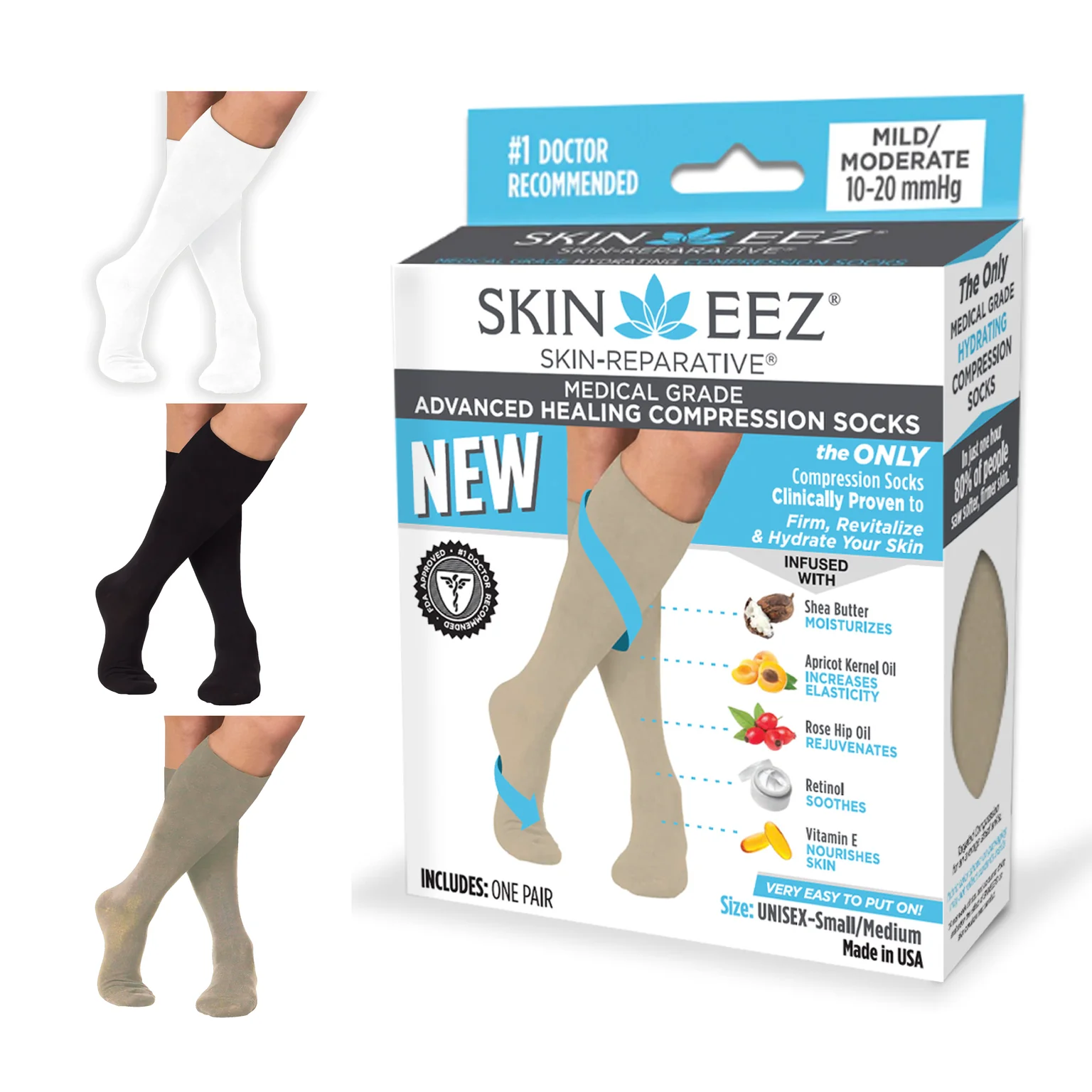 Skineez Medical Grade Advanced Healing Compression Socks, Clinically Proven to Firm, Moisturize, and Revitalize Skin, Foot Arch, Heel, and Nerve Pain Relief, 1 Pair - Image 11