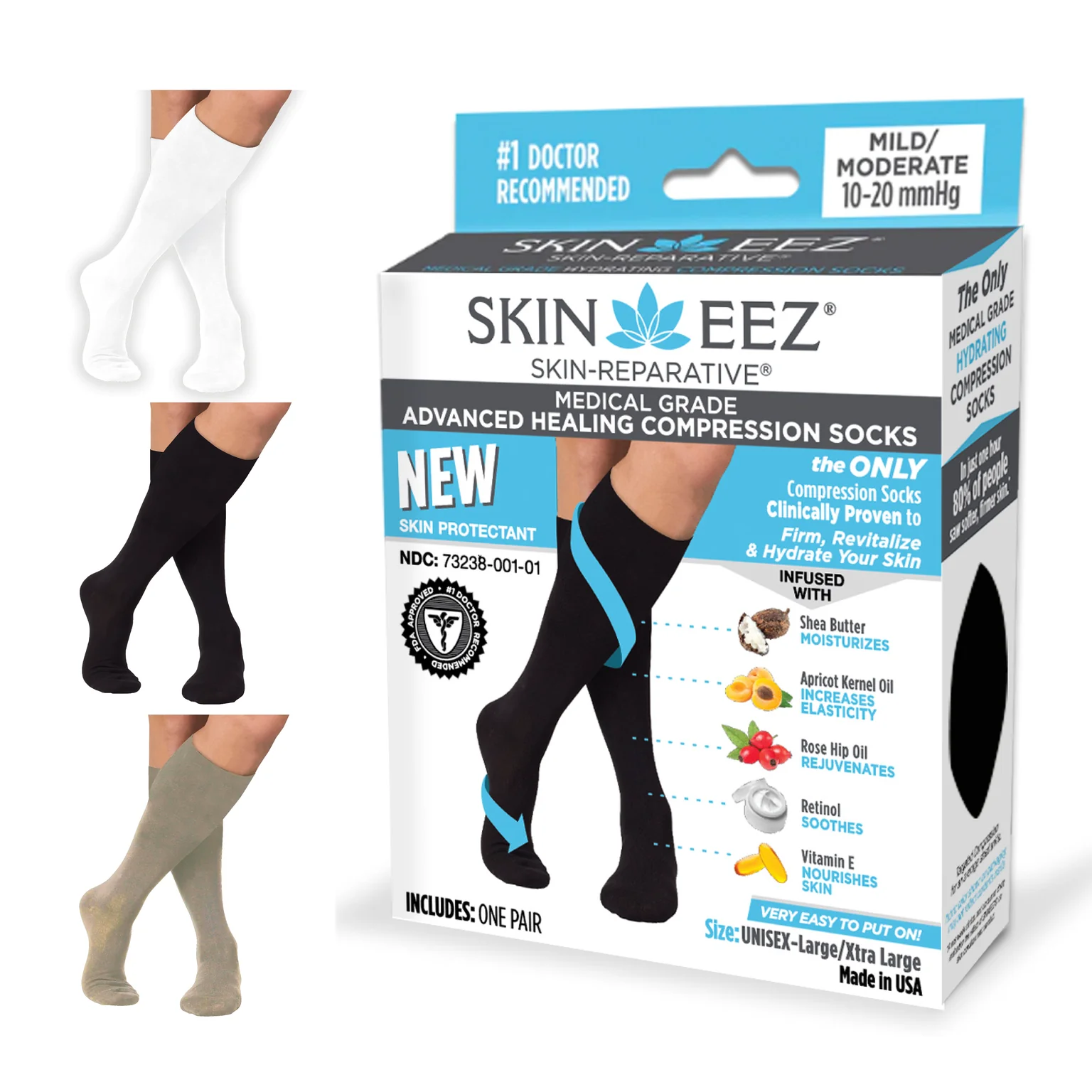 Skineez Medical Grade Advanced Healing Compression Socks, Clinically Proven to Firm, Moisturize, and Revitalize Skin, Foot Arch, Heel, and Nerve Pain Relief, 1 Pair - Image 14