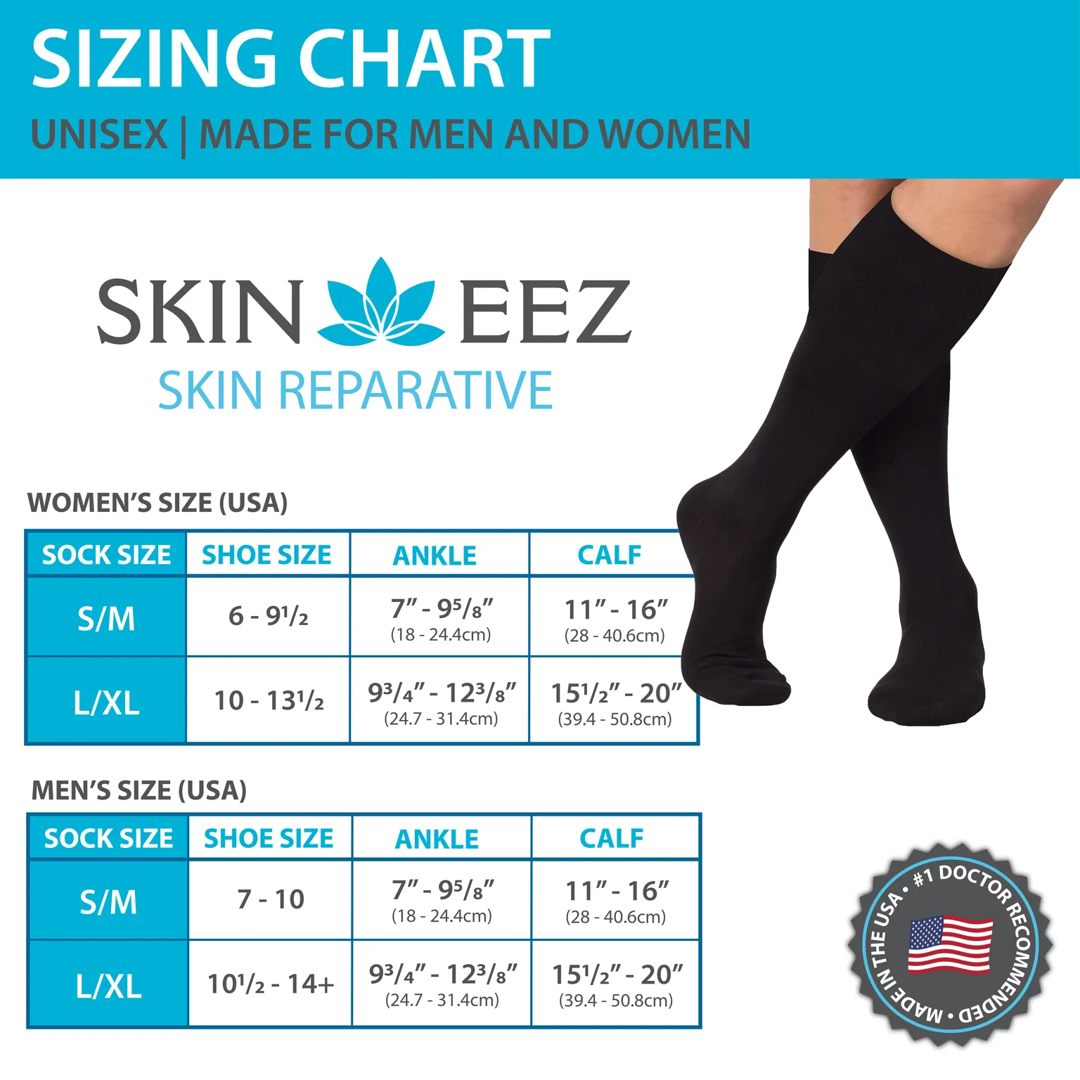 Skineez Medical Grade Advanced Healing Compression Socks, Clinically Proven to Firm, Moisturize, and Revitalize Skin, Foot Arch, Heel, and Nerve Pain Relief, 1 Pair - Image 19