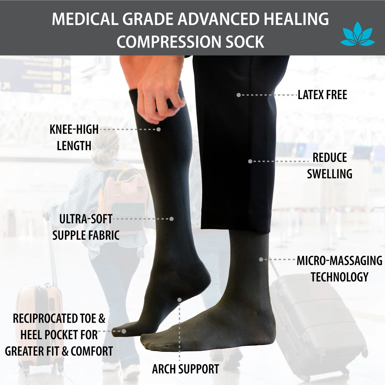Skineez Medical Grade Advanced Healing Compression Socks, Clinically Proven to Firm, Moisturize, and Revitalize Skin, Foot Arch, Heel, and Nerve Pain Relief, 1 Pair - Image 22