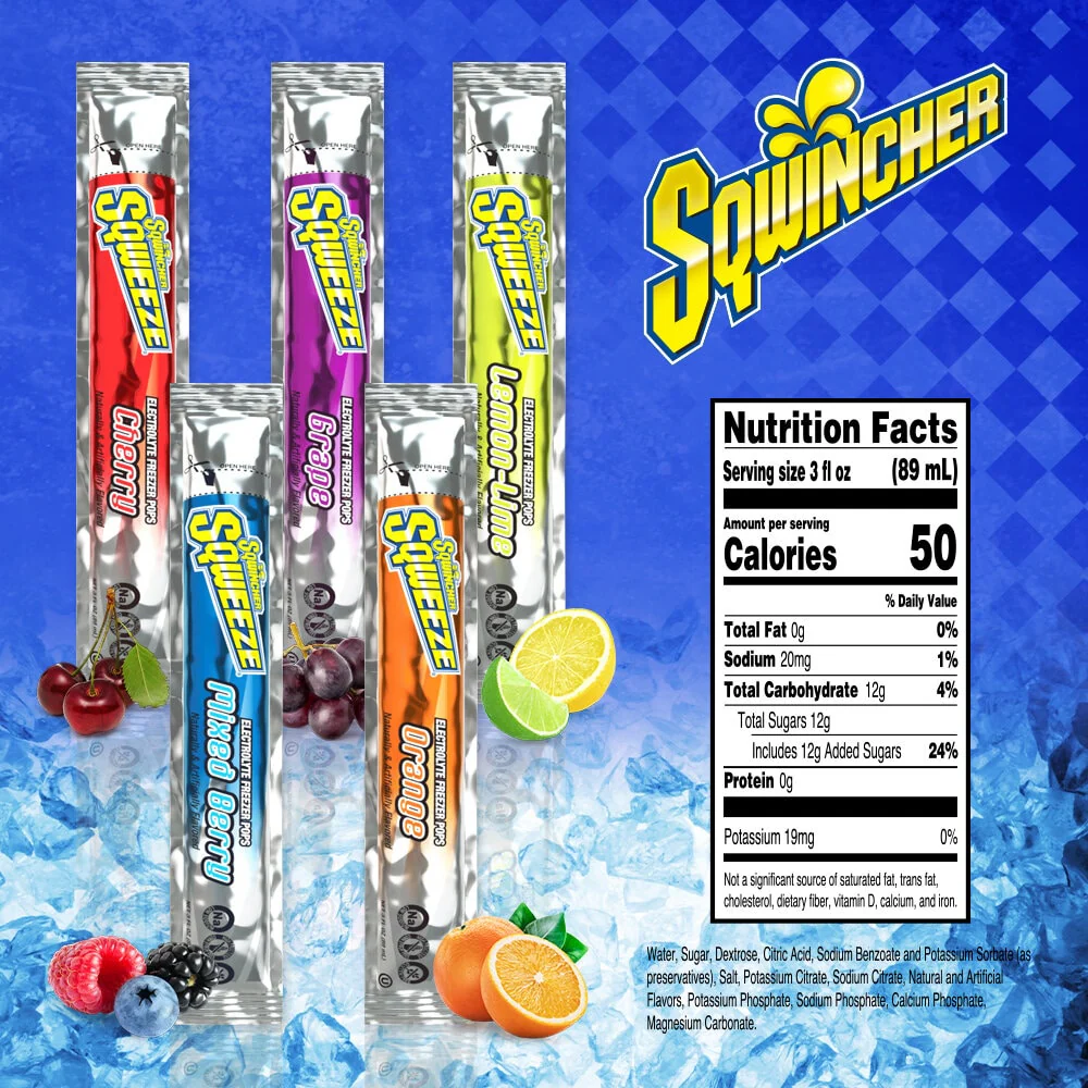 Sqwincher Sqweeze Assorted Flavors Freeze Pop, 3 oz. Individual Packet, Case of 50 - Image 2