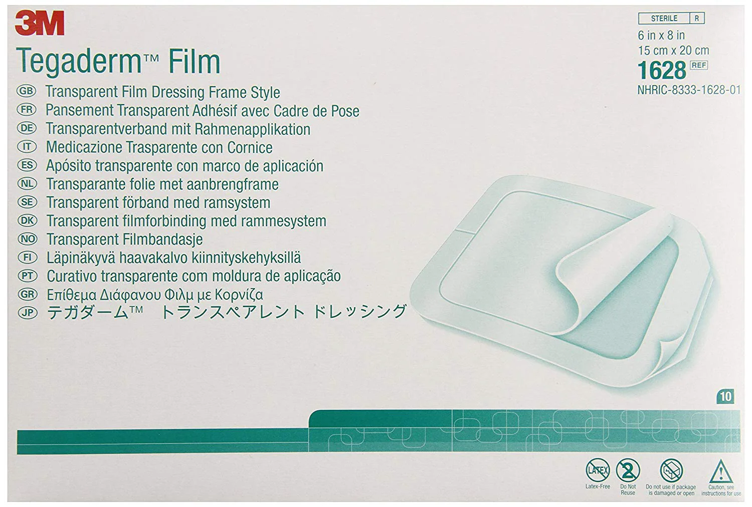 Tegaderm 1628 Transparent Film Dressing, Case of 80
