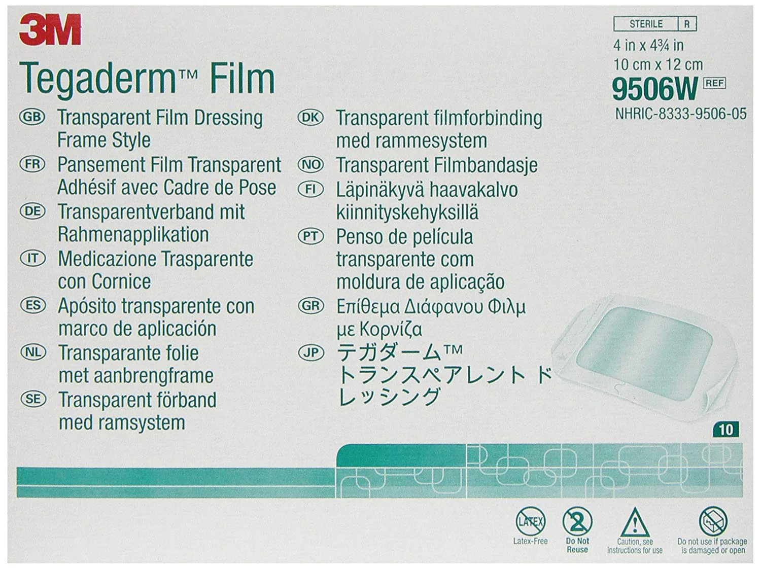 Tegaderm Adhesive Film 4 x 4 3/4" Dressing Frame Style Delivery without Label Pack of 10
