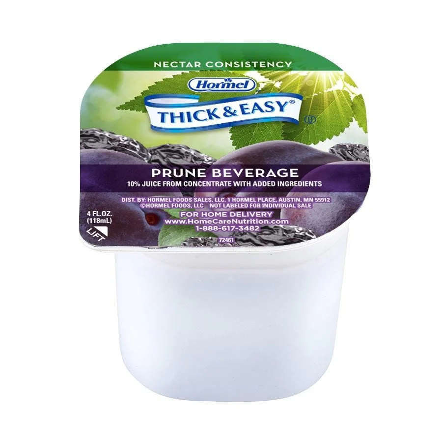 Thick & Easy Thickened Beverage, 4 oz. Portion Cup, Prune, Ready to Use Nectar, Case of 24
