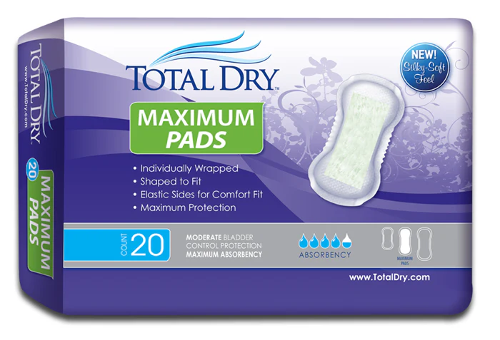 TotalDry Maximum Bladder Control Pads Regular Case of 180