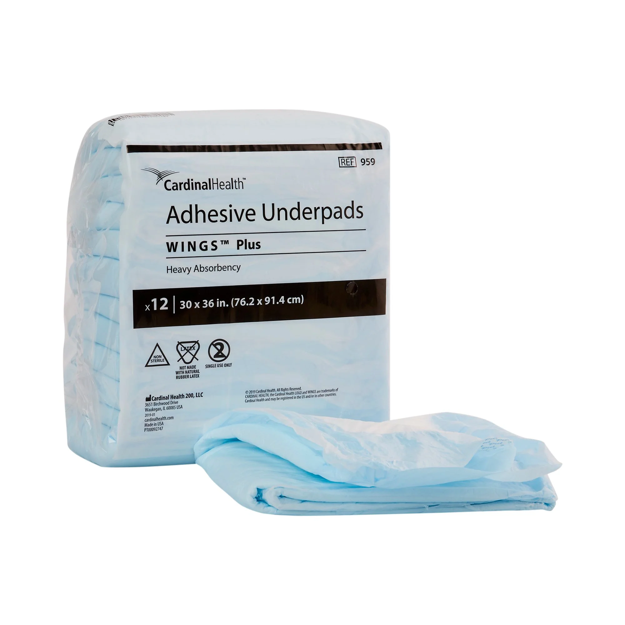 Underpad Wings 959 30 X 36 Inch Disposable Fluff / Polymer Heavy Absorbency. Case of 72 - Image 2