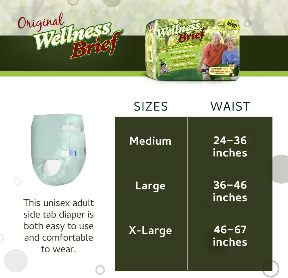 Unique Wellness Absorbent Briefs (Refastenable Tabs), Multiple Sizes - Image 2